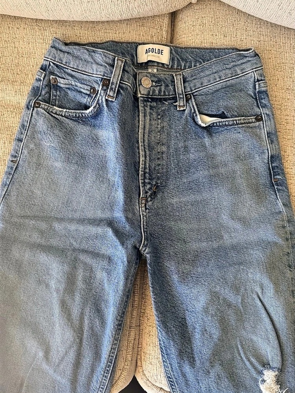 AGOLDE Distressed Boyfriend Jeans in Blue Waist 25